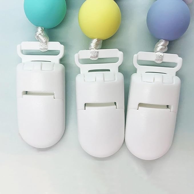 100pack 15mmRibbon Pacifier Plastic Suspender Clips for DIY Teething Toys Baby Blankets Dummy Bib Leash, White