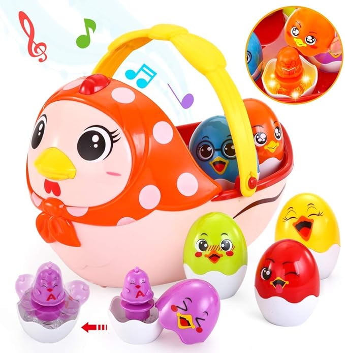 Vatos Baby Easter Egg Toy, Toddler Easter Basket for 1 2 3 4 5 Year Old Boys & Girls | Musical Easter Eggs with Colorful Changing Lights| Musical Easter Eggs for Babies