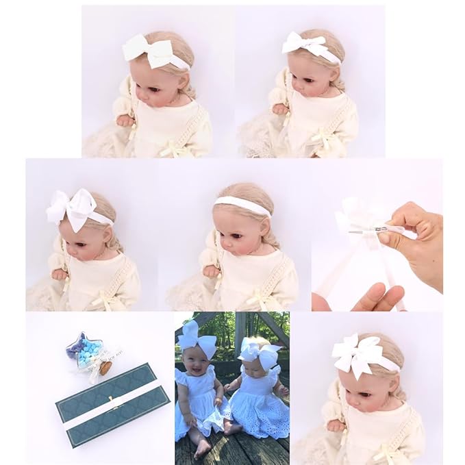 Jomila Pack of 24 Interchangeable Nylon Headbands for Newborn Toddler Baby Girls High Stretchy Add-A-Bow Elastic Head Bands (FOE White 24 pcs)