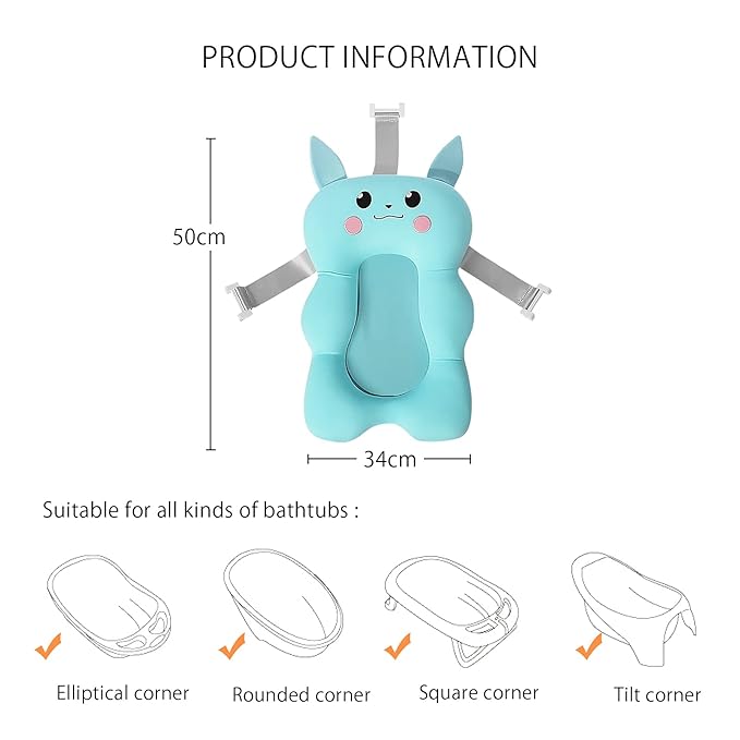 SONARIN Baby Bath Pad,Non-Slip Baby Bath Cushion Mat Infant Floating Bathtub Pad Newborn Bath Tub Seat Mat Soft Bath Pillow for Tub Adjustable Baby Shower Support Seat for Baby 0-12 Months(Blue)