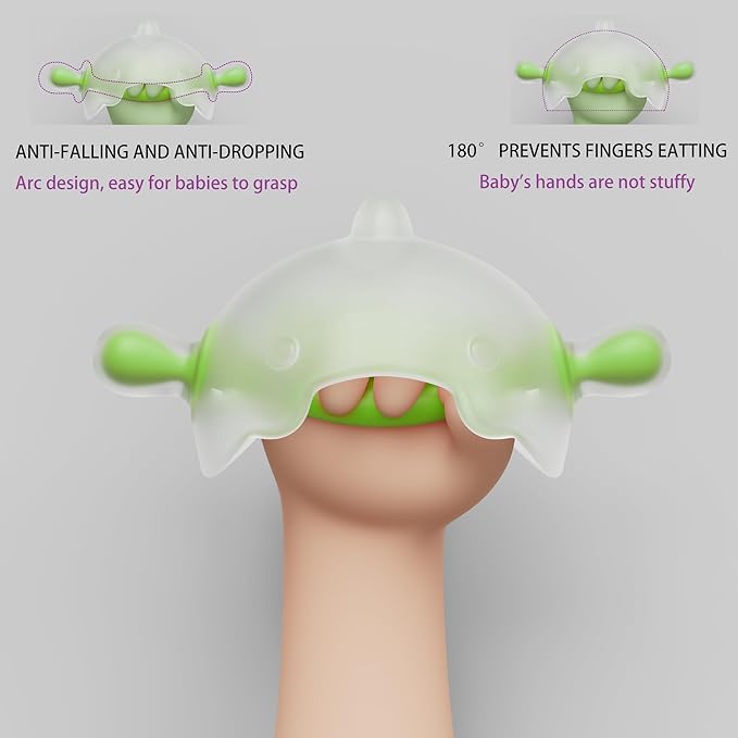 Baby Teething Toy for 0-6 Months – One-Piece Liquid Silicone Teether, Easy-Grip Dinosaur for Soothing Gums, No Glue No Gaps, Lint-Resistant, Dishwasher Safe with Travel Case(Olive White)