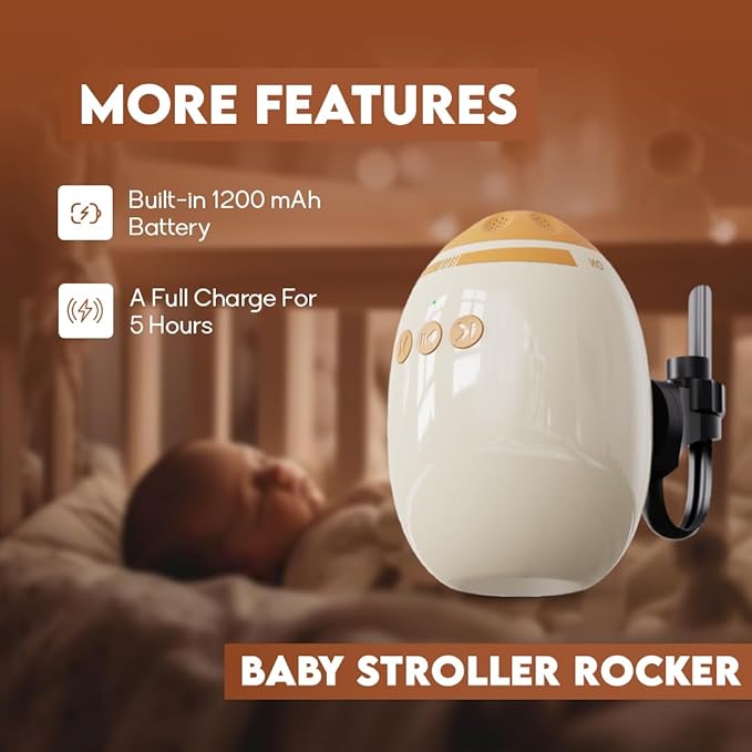 Baby Stroller Rocker with 2 Mounting Brackets, Hands-Free Portable Rocker with White Noise, USB Rechargeable, 11 Sounds, 45-Min Auto-Off, Newborn Essential for Stroller, Bassinet & Travel Crib