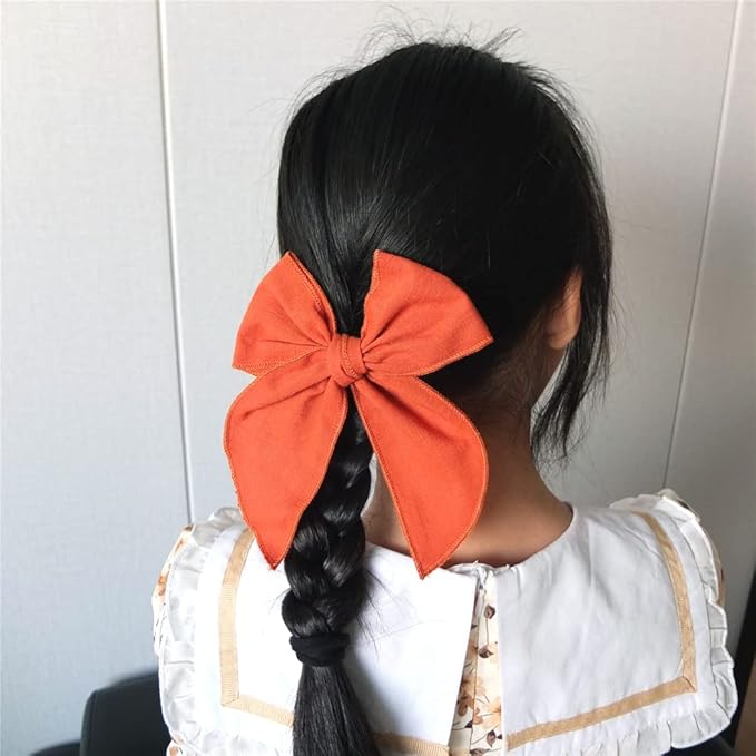 Pack of 4 Gorgeous Fable Bow Hair Clips for Girls Women Linen Hair Bow Alligator Clips Toddler Baby Mom Young Girl Hair Accessories (Rust/Beige)