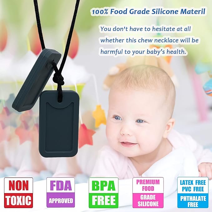 Sensory Chew Necklace for Kids, Oral Motor Aids Chewy Necklace Sensory for Boys Girls with Autism, ADHD, SPD Needs, Oral chew Toys for Sensory Made of Food Grade Silicone BPA Free