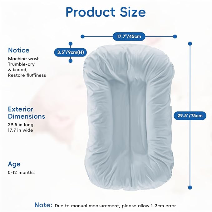 Baby Lounger, Baby Lounger for Newborn 0-24 Months, 100% Breathable Cotton Baby Nest for Tummy Time & Diaper Changes, Portable Infant Essentials for Home & Outdoor(Misty Blue)