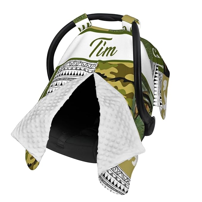 Personalized Baby Car Seat Canopy for Babies with Name, Custom Hunting Theme Car Seat Covers for Boys Girls, Opening Minky Nursing Breastfeeding Stroller Cover Carseat Canopies for Infant Newborn