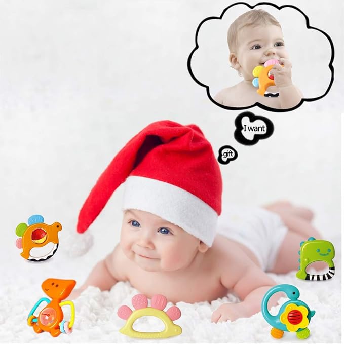 Yiosion Baby Rattles Sets Teether, Shaker, Grab and Spin Rattle, Musical Toy Set, Early Educational Toys Gifts for 3, 6, 9, 12 Month Baby Infant, Newborn
