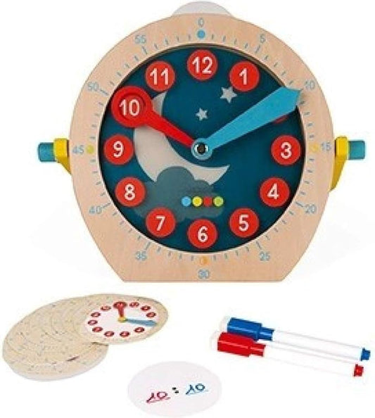 Janod Learn to Tell Time - Wooden Educational Teaching Clock - Ages 5+ - J05076