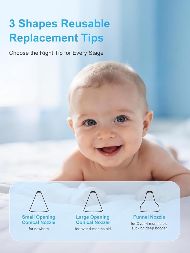 Nasal Aspirator Replacement Tips Compatible with GROWNSY, X-Bosak, Watolt, LittleTora, HEYVALUE Electric Nose Sucker, BPA-Free Reusable Soft Silicone Parts for Infant Toddler, 6pcs