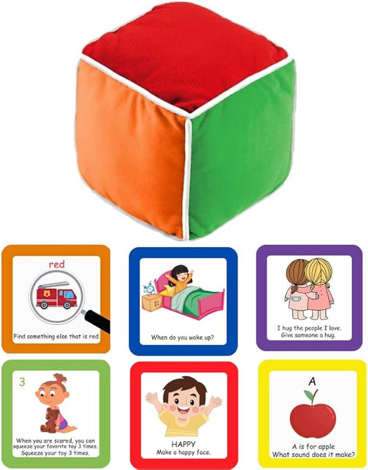 Thought-Spot Play & Learn Cube | Roll and Play Game for Toddlers | First Educational Game Ages 18+| Teaches Colors, Numbers, Letters, Emotions | Soft Cube with Activity Cards | Speech Therapy
