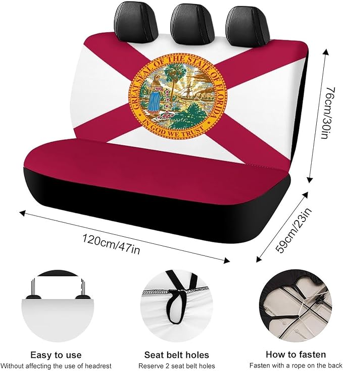 Calculay Florida Flag Car Seat Cover-Car Back Row Seat Protective Cover, Car Seat Dust Cover, Car Cushion, Suitable for All Vehicle(Pack of 2) 120x59x76cm