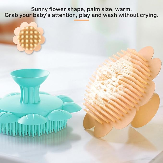 Baby Bath Silicone Brush Shower Scalp Brush Exfoliate and Massage Shampoo Scalp Scrubbie for All Hair Kid Newborn Toddler（Yellow）