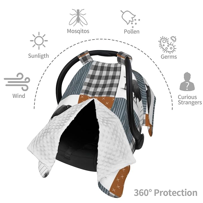 Personalized Plaid Baby Buffalo Infant Car Seats Canopy for Babies with Name, Custom Multi-use Blankets for Baby Boys Girls, Peekaboo Minky Nursing Breastfeeding Stroller Cover Canopies for Newborn