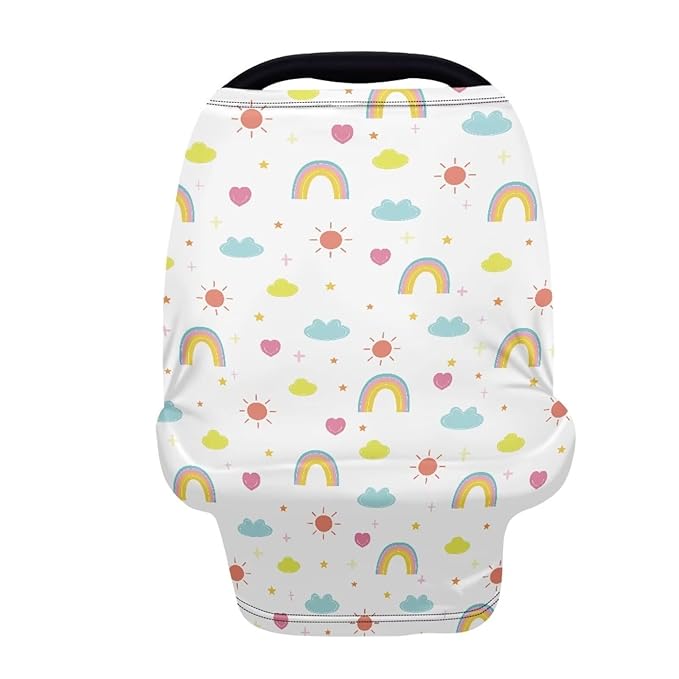 Biyejit Rainbow Print Baby Stuff Car Seat Covers Baby Multi-Use Car Seat Canopy Carrier Cover, Breathable Breastfeeding Cover Boys & Girls