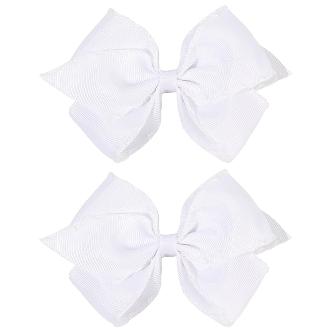 OAOLEER 5” 2PCS Hair Bows for Girls, White Grosgrain Ribbon Bows Hair Alligator Clips Hair Accessories for Girls Infants Toddlers Kids Teens Children (White)