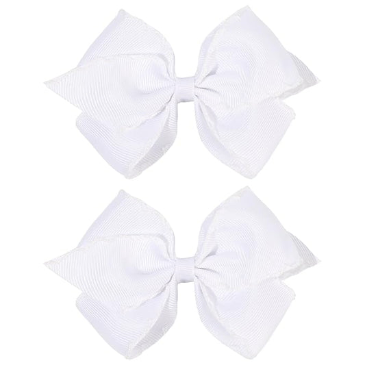 OAOLEER 5” 2PCS Hair Bows for Girls, White Grosgrain Ribbon Bows Hair Alligator Clips Hair Accessories for Girls Infants Toddlers Kids Teens Children (White)