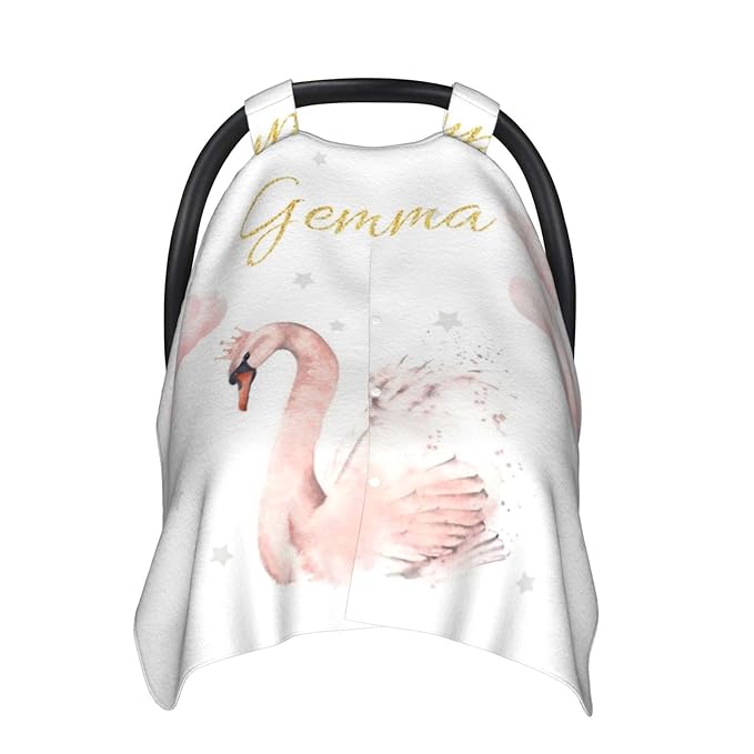 Custom Baby Car Seat Canopy with Name, Personalized Stroller Baby Car Seat Covers for Girls, Minky Nursing Carseat Cover for Breastfeeding, Car Seat Canopies for Infant Newborn(Swan Cloud)