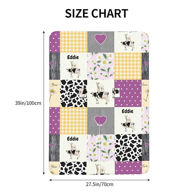 Personalized Farm Cow and Flower Plaid Baby Infant Car Seats Canopy for Babies with Name, Custom Multi-use Blankets for Baby Boys Girls, Peekaboo Minky Nursing Stroller Cover Canopies for Newborn