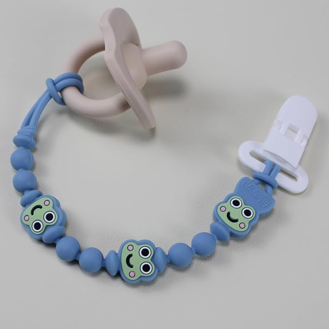 Pacifier Clips 2 Pack, Silicone Baby Pacifier Clips with One Piece Design, Frog Character, BPA Free - CPSIA Certified, Soft Flexible Paci Clip Holder