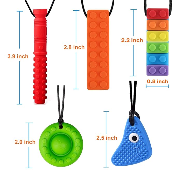 Chew Necklaces for Sensory Kids, 5 Pack Silicone Sensory Chew Toys Multi-Style Chewy Necklace Sensory Motor Aids, Different Textures Chewelry for Autism, ADHD, SPD, Sensory Needs Children and Adults
