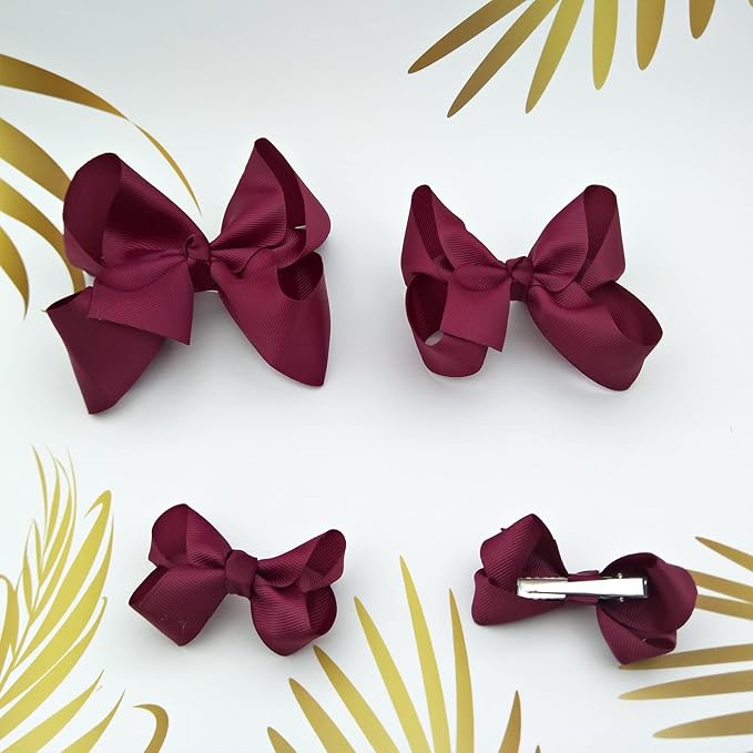 Maroon Bows for Girls,6PCS Hand-made Grosgrain Ribbon Hair Bows Alligator Clips Hair Accessories for Little Teen Toddler Girls Kids (Maroon)