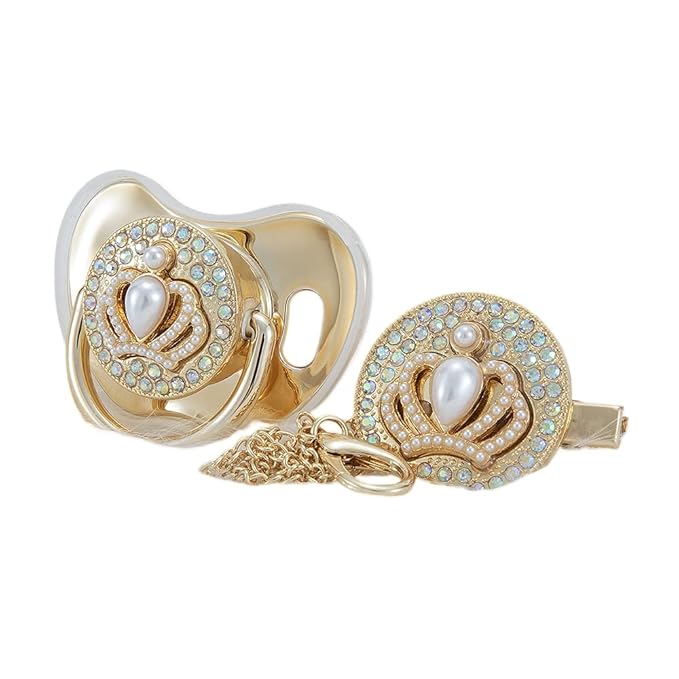 3D Bling Diamond Crown Pacifier and Clip Set Luxurious Dummy Ideal Gift for Baby Show New Born