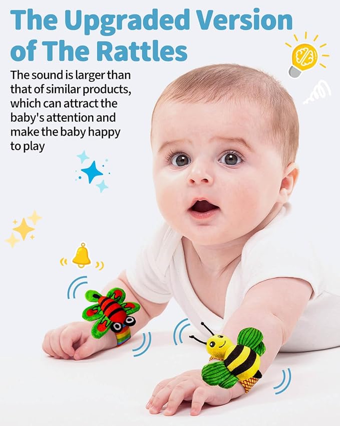 Baby Toys 0-6 Months: Baby Rattles 0-6 Months Infant Toys Baby Wrist Rattle Socks for 6-12 Month Baby Boy Girl Gifts Easter Basket Stuffers