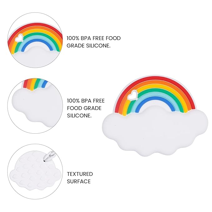 Cute Animal Baby Food Grade Silicone Teether Toy with One Piece Design Pacifier Clip Holder,Teething Pain Relief Toys Gift Set for 3 Months+ Boys and Girls,Freezer Safe,BPA Free (Rainbow)