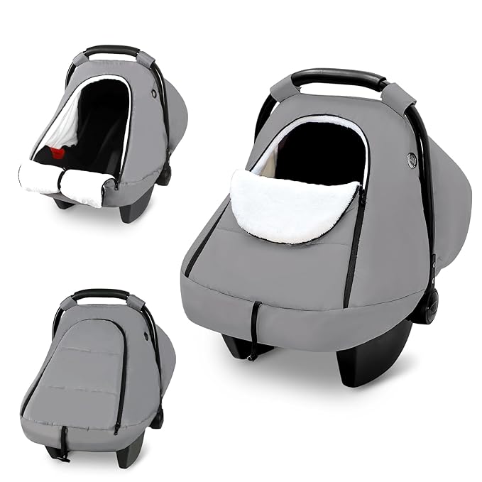 SWESEN Winter Car Seat Covers for Babies, Cozy & Warm Cover, Infant Car Seat Canopy Water Resistant, Universal Cold Weather Shield, Grey