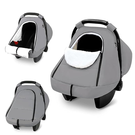 SWESEN Winter Car Seat Covers for Babies, Cozy & Warm Cover, Infant Car Seat Canopy Water Resistant, Universal Cold Weather Shield, Grey