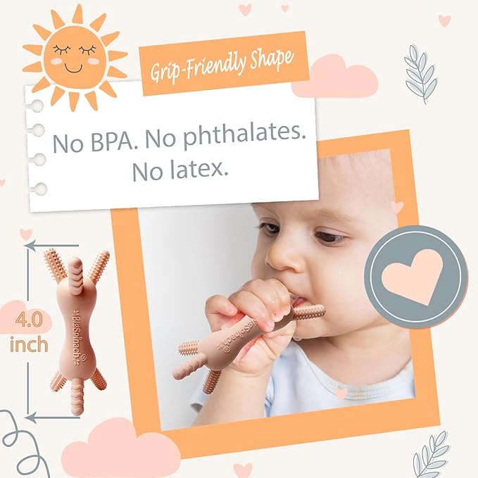 BIGSPINACH 3D Baby Teether, BPA-Free Multi-Texture Silicone Teething Stick Toy,360-Degree Textured Design, Easy-Grip Design for Infants and Toddlers (Pink, 3D)