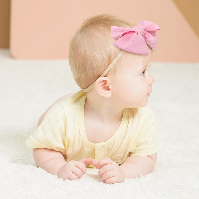 yoyokid 3PCS 4" Baby Girls Bow Headband, Elastic Nylon Hairbands Soft Baby Hairbands with Bows Hair Accessories for Newborn Infant Toddler, Black Pink White