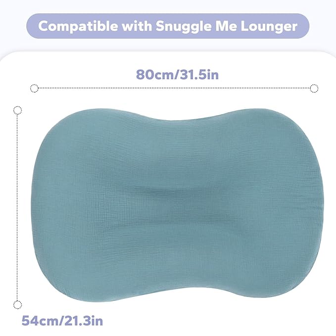 FUNUPUP Muslin Baby Lounger Cover Compatible with Snuggle Me Lounger, Infant Lounger Pillow Cover for Newborn, Removable Newborn Lounger Cover for Boys and Girls, Only Cover, Grey & Blue