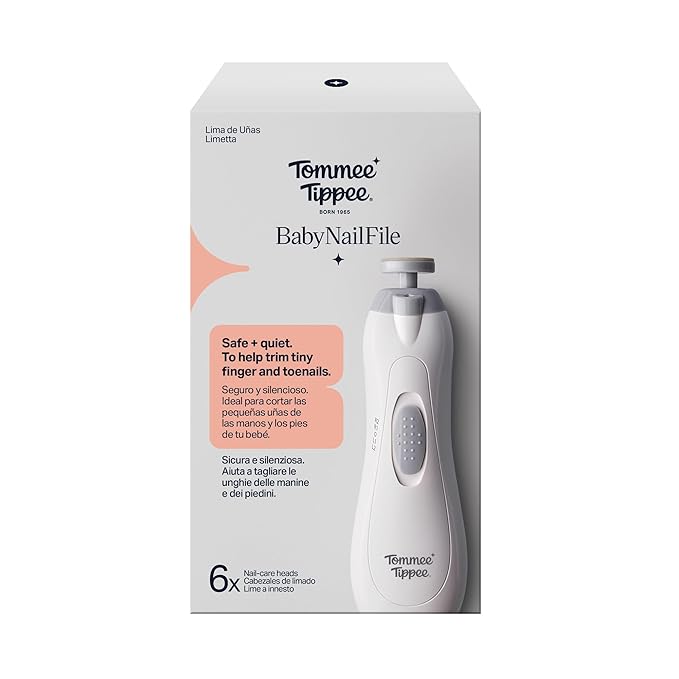 Tommee Tippee Electric Baby Nail File and Clipper, Battery-Powered with Six Filing Heads, LED Light, Adjustable Speed and Direction Settings for Entire Family