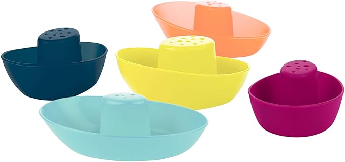 Boon Fleet Toy Boat Baby Bath Toys - Stacking Boat Toy Set for Bath Time Fun - Toddler and Baby Stacking Bathtub Toys With Drain Holes - 5 Count - Ages 10 Months and Up