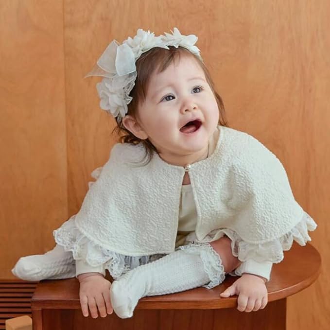 Floral Lace Hair Bow for Baby Girls Soft Stretch Headband for Newborns to Toddlers Baby Shower Birthday Hair Band 0-36 Months (Ivory, Free)
