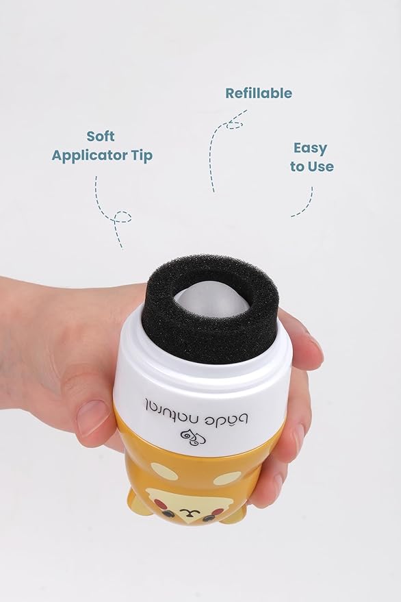 Bade Natural Refillable Bear-Shaped Sunscreen Applicator for Kids – 3.7 fl oz Roll-On Bottle – Empty, Reusable Dispenser for SPF Lotion – Soft Applicator Tip, Travel-Friendly