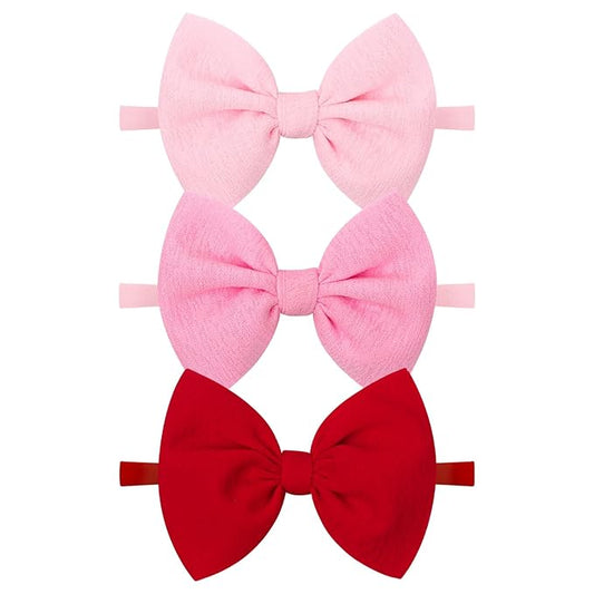 YanJie Baby Hair Bows for Girls Red Pink Newborn Headband Baby Pink Girls Bows Soft Nylon Hair Accessories Infant Toddler 3pcs/pack