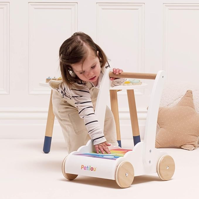 Le Toy Van - Petilou Wooden Walker Toy for Toddlers and Babies | Educational Rainbow Cloud Walker | Suitable for A Boy Or Girl 1 Year Old +, Multi, 45 Blocks (PL102)