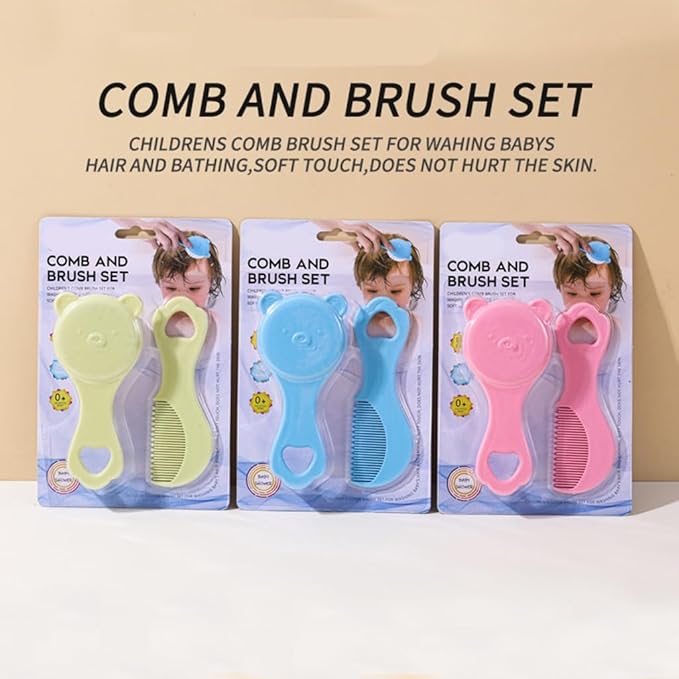 Infant Comb Set with Hairbrush for Delicate Skin Feature Lovely Bear Pattern New Parents Essential Hair Care