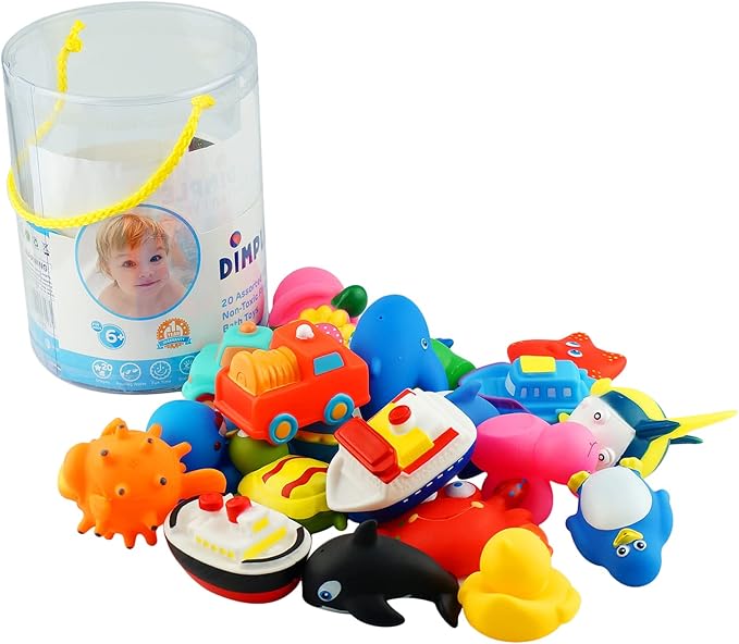 Dimple Set of 20 Floating Bath Toys, Sea Animals Squirter Toys for Boys & Girls, Assorted Sea Animals Friends, Squeeze to Spray! Tons of Fun, Great for Kids & Toddlers