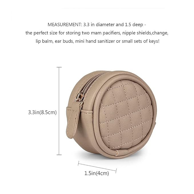 MOMIGO Pacifier Case Bag - Leather Pacifier Holder with Clip for Diaper Bag Stroller Purse Charm, Holds 2 Pacifiers Outdoor Travel (Brown)