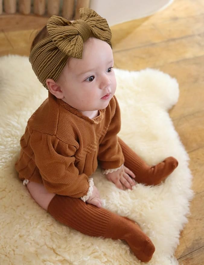 Rust Baby Headbands Bows, Brown Nylon Headband Bow for Baby Girls Infant Head Wraps Newborn Toddler Unisex Gifts(03H-05)