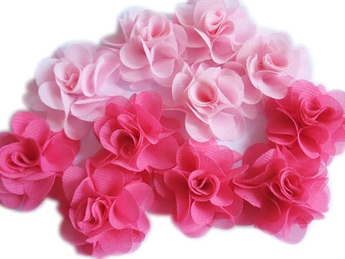YYCRAFT Pack Of 30 Chiffon Flower 1.75" Hair Flower Headband-Pink/Hot Pink