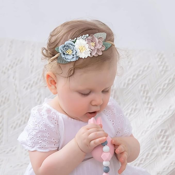 Cinaci 5 Pack Delicate Floral Flower Nylon Headbands Hair Bands Accessories for Baby Girls Newborns Infants Toddlers Kids (5 Pack S1)