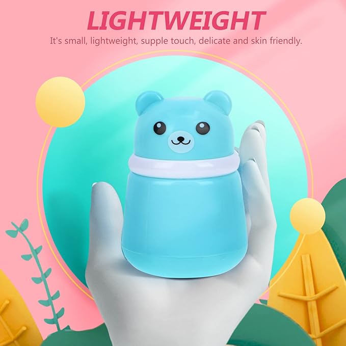 SOLUSTRE Puff Box Cartoon Baby Talcum Box Lovely Bear Shape Empty Box Baby Body Puff Sponge Box Case Container, Blue