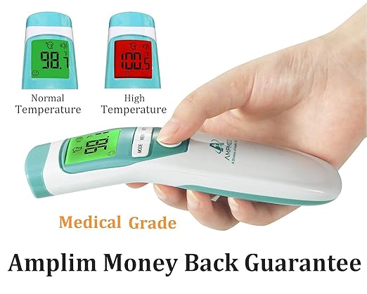 Amplim 2-Pack Hospital & Medical Grade Non Contact Digital Infrared Forehead Thermometer for Babies, Kids, and Adults.