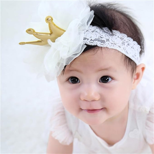 Floral Lace Hair Bow for Baby Girls Soft Stretch Headband for Newborns to Toddlers Baby Shower Birthday Hair Band 0-36 Months (White lace, Free)