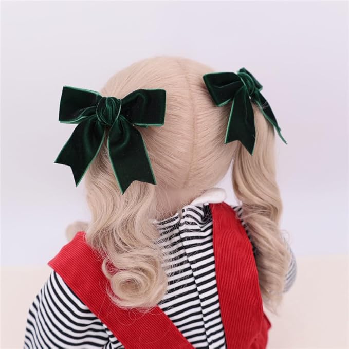 2 Pcs Cute Dark Green Velvet Hair Bow Clips 3" Bowknot Alligator Clip Barrettes Hairpins for Girl Kids Accessories