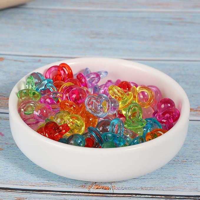 Acrylic Baby Pacifier, 100Pcs Color Baby Pacifiers, Mini Acrylic Pacifier for Baby Shower Decorations, Table Scatter, Party Favors, Games & Activities (Transparent Color Mixing)